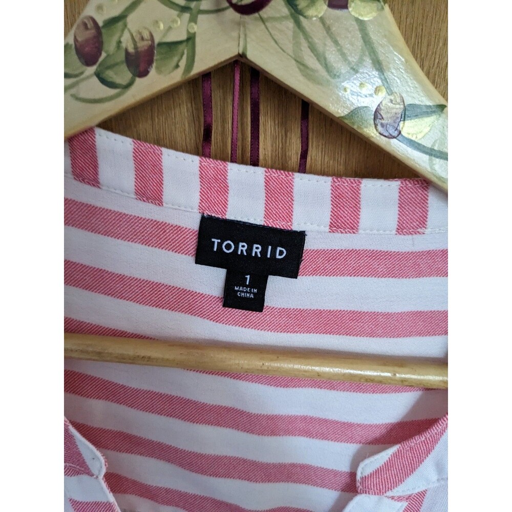 Torrid Women's Harper Washable Gauze Sleeveless Pullover Blouse Pink White Sz 1 - Picture 8 of 8